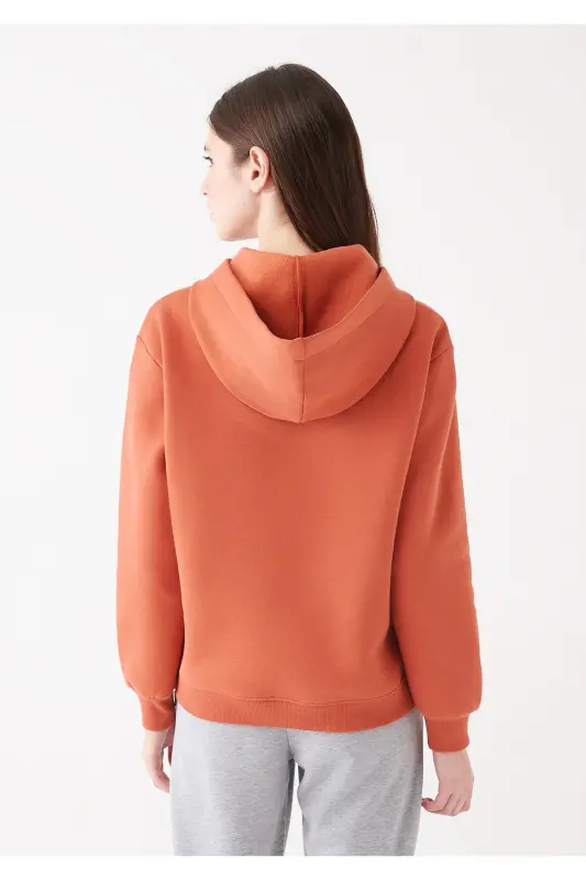 Kadın Kapüşonlu Turuncu Basic Sweatshirt 167299-70233 - Kahverengi-70233 - 4