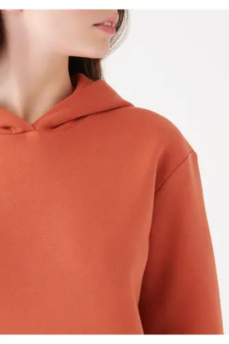 Kadın Kapüşonlu Turuncu Basic Sweatshirt 167299-70233 - Kahverengi-70233 - 5