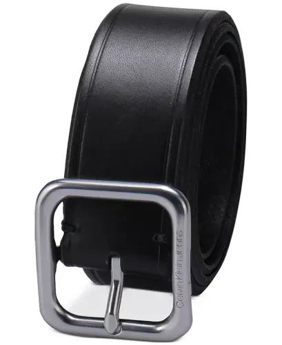 Women’s Square Center Bar Buckle Casual Leather Belt-Black - CALVIN KLEIN (1)