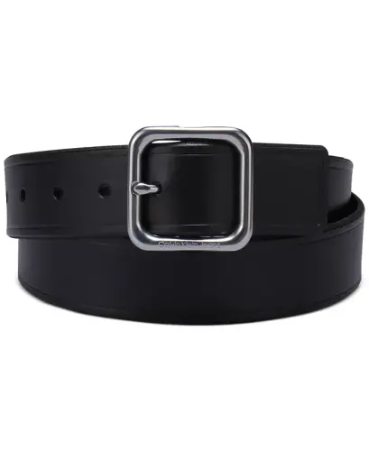 Women’s Square Center Bar Buckle Casual Leather Belt - Black - 1