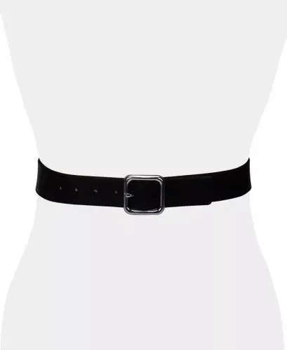 Women’s Square Center Bar Buckle Casual Leather Belt - Black - 5