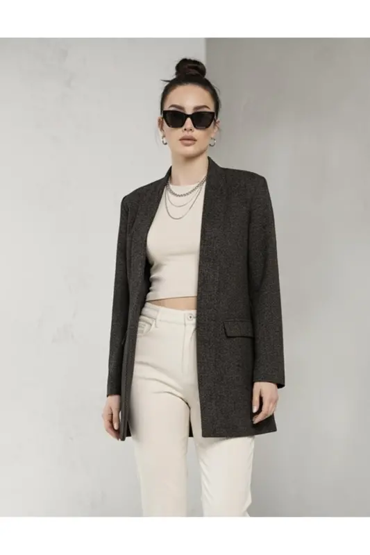 Kadın Karyağdı Desen Jakarlı Kahverengi Ceket-Kahverengi16 - 1