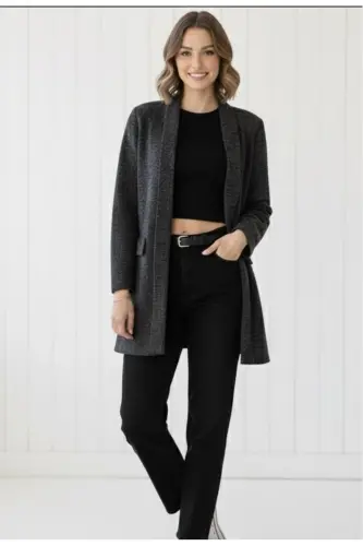 Kadın Karyağdı Desen Jakarlı Siyaha Siyah Ceket-Siyahasiyah - 1