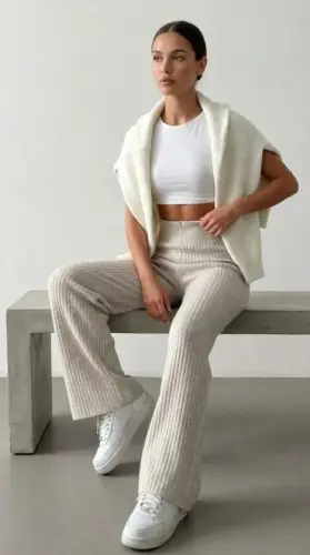 Kadın Kaşkorse Bol Paça Pantolon - 3