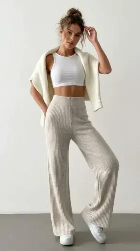 Kadın Kaşkorse Bol Paça Pantolon - 1