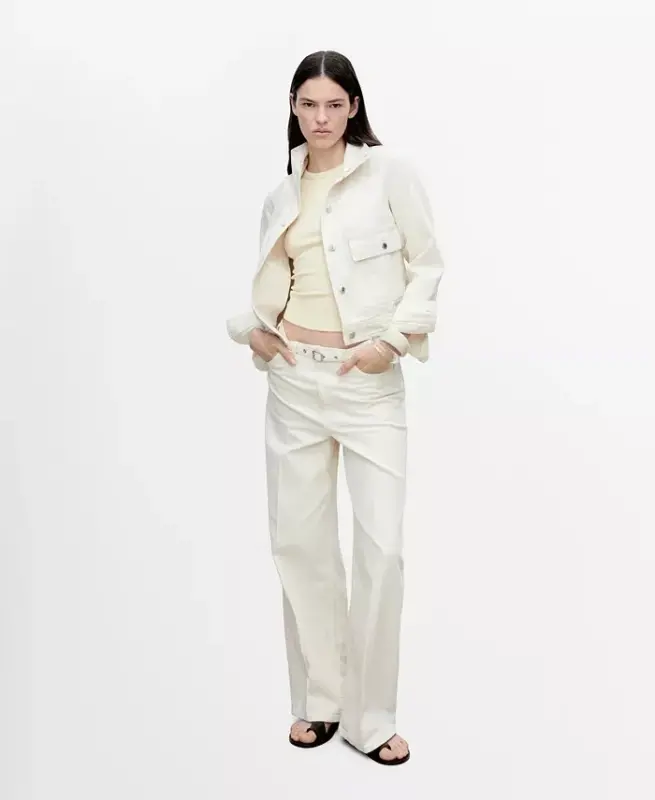 Women's Belt Wide Leg Jeans - Off White - 1