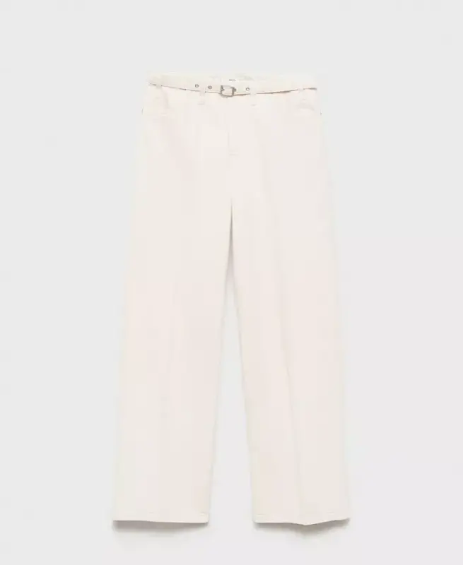 Women's Belt Wide Leg Jeans - Off White - 8