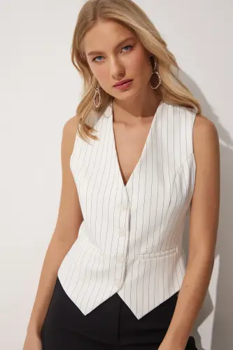 Kadın Kemik Çizgili Dokuma Yelek TO00054-Kemik - 2