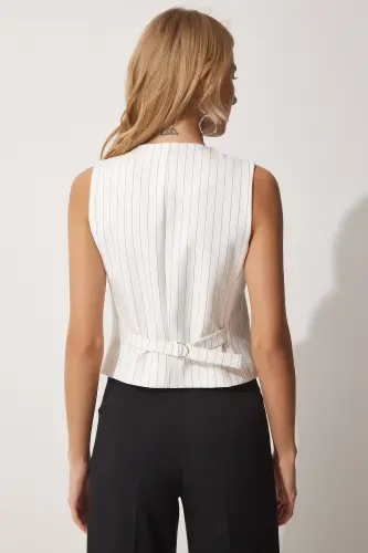 Kadın Kemik Çizgili Dokuma Yelek TO00054-Kemik - 4