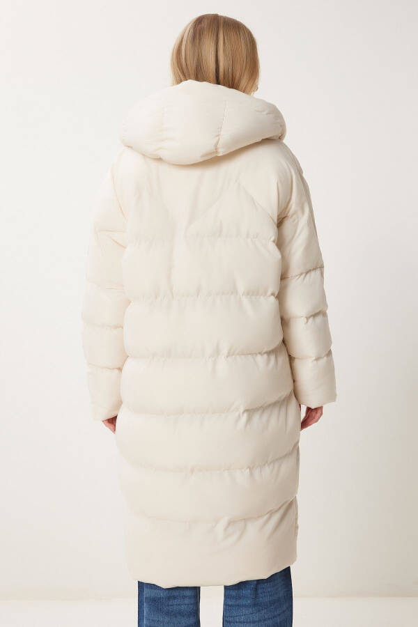 Kadın Kemik Kapüşonlu Oversize Uzun Şişme Kaban NT00428-Kemik - 8