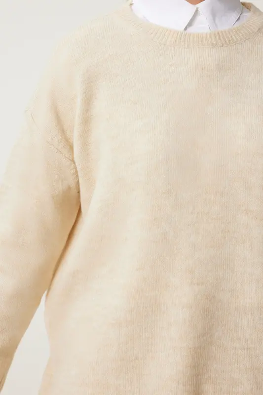 Kadın Kemik Oversize Triko Kazak PN00054-Kemik - 4