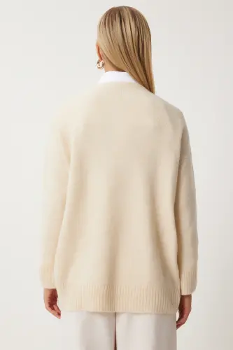 Kadın Kemik Oversize Triko Kazak PN00054-Kemik - 5