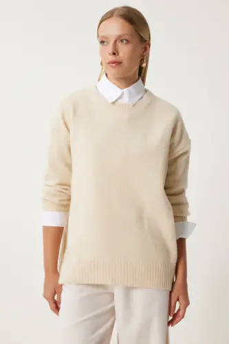 Übergroßer Strickpullover in Knochenoptik für Damen PN00054 - Knochen 
