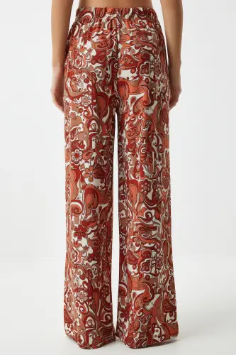 Kadın Kiremit Desenli Dökümlü Viskon Palazzo Pantolon EN00606-Kiremit - 7