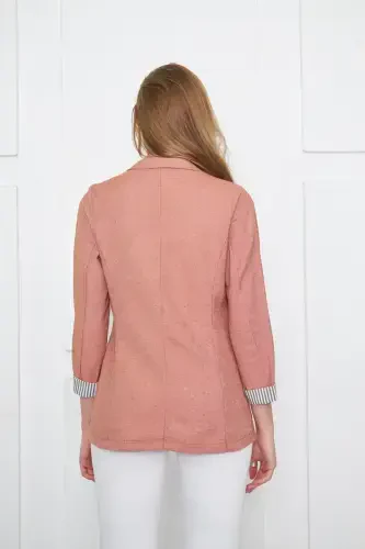 Kadın Kiremit Kol İçi Çizgili Tek Düğmeli Ceket ARM-22K001122-Kiremit - 4
