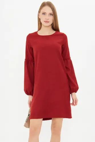 Kadın Kiremit Kolu Balonlu Kadife Elbise ARM-20K001107-KİREMİT - 5