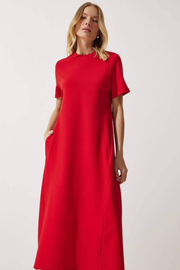 Kadın Kırmızı A Kesim Yazlık Penye Elbise UB00060-Kırmızı - 4