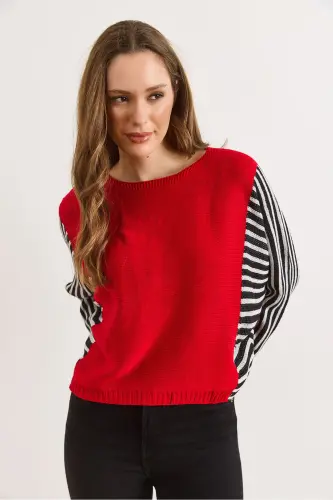 Kadın Kırmızı Kol Detaylı Triko Kazak KZK-19000817-Kırmızı - 5