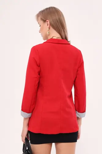 Kadın Kırmızı Kol İçi Çizgili Tek Düğmeli Ceket ARM-22K001122 - Kırmızı - 3