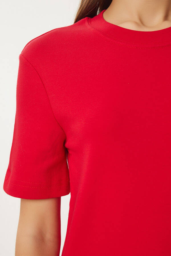 Kadın Kırmızı Pamuklu Basic Örme T-Shirt AG00001-Kırmızı - 6