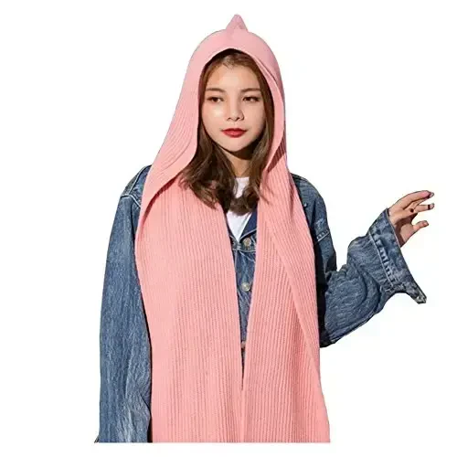 Women Winter 3 in 1 Hooded Hat Scarf Wrap Shawl Crochet Knit Pullover Neckwarmer - MODAZONE