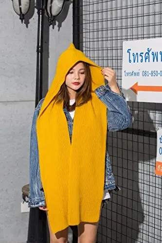 Women Winter 3 in 1 Hooded Hat Scarf Wrap Shawl Crochet Knit Pullover Neckwarmer - 3