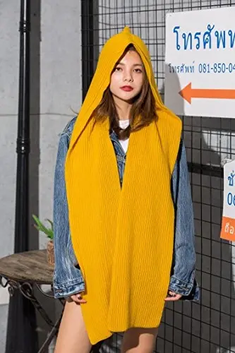 Women Winter 3 in 1 Hooded Hat Scarf Wrap Shawl Crochet Knit Pullover Neckwarmer - 4