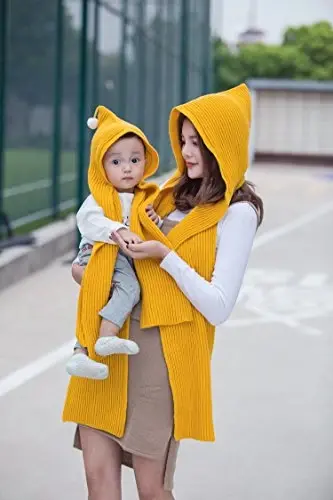 Women Winter 3 in 1 Hooded Hat Scarf Wrap Shawl Crochet Knit Pullover Neckwarmer - 5