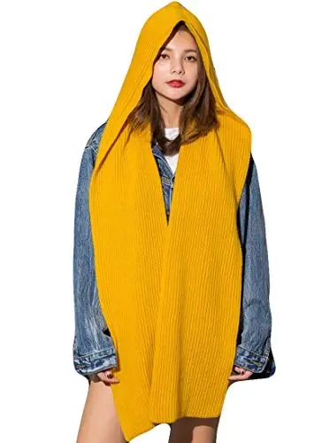 Women Winter 3 in 1 Hooded Hat Scarf Wrap Shawl Crochet Knit Pullover Neckwarmer - 1