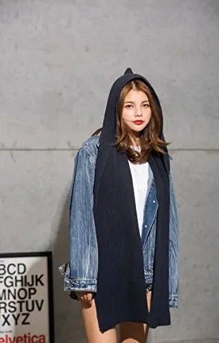 Women Winter 3 in 1 Hooded Hat Scarf Wrap Shawl Crochet Knit Pullover Neckwarmer - 2