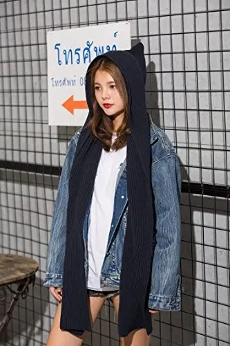 Women Winter 3 in 1 Hooded Hat Scarf Wrap Shawl Crochet Knit Pullover Neckwarmer - 4