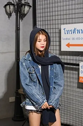 Women Winter 3 in 1 Hooded Hat Scarf Wrap Shawl Crochet Knit Pullover Neckwarmer - 3