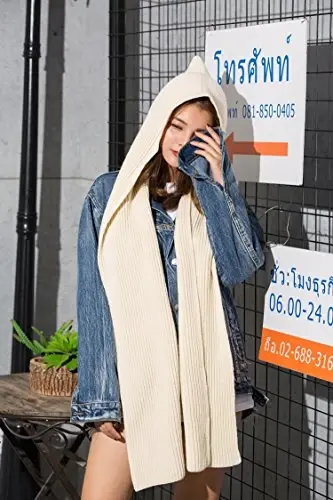 Women Winter 3 in 1 Hooded Hat Scarf Wrap Shawl Crochet Knit Pullover Neckwarmer - 3