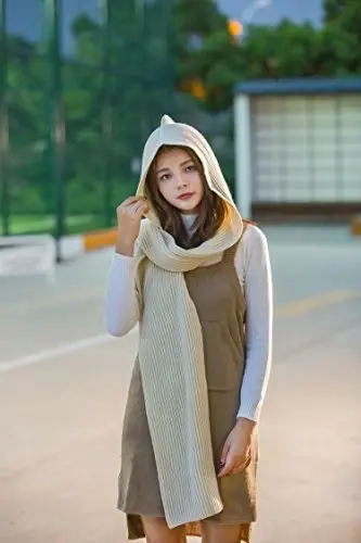 Women Winter 3 in 1 Hooded Hat Scarf Wrap Shawl Crochet Knit Pullover Neckwarmer - 5