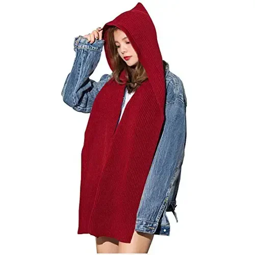 Women Winter 3 in 1 Hooded Hat Scarf Wrap Shawl Crochet Knit Pullover Neckwarmer - 1