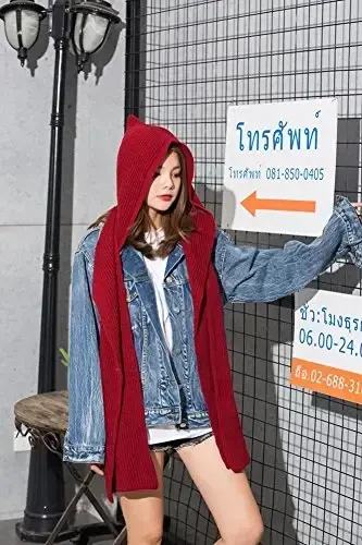 Women Winter 3 in 1 Hooded Hat Scarf Wrap Shawl Crochet Knit Pullover Neckwarmer - 2