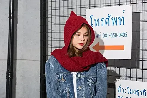 Women Winter 3 in 1 Hooded Hat Scarf Wrap Shawl Crochet Knit Pullover Neckwarmer - 4