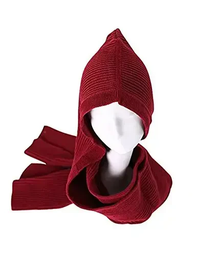 Women Winter 3 in 1 Hooded Hat Scarf Wrap Shawl Crochet Knit Pullover Neckwarmer - 5