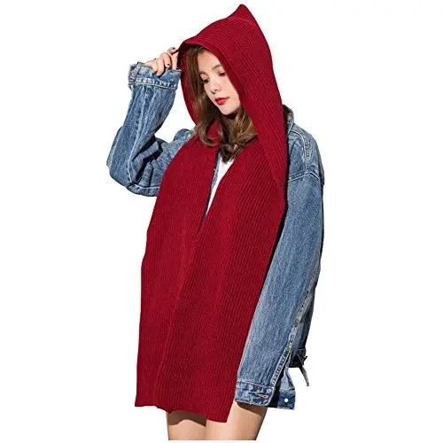 Women Winter 3 in 1 Hooded Hat Scarf Wrap Shawl Crochet Knit Pullover Neckwarmer - 1