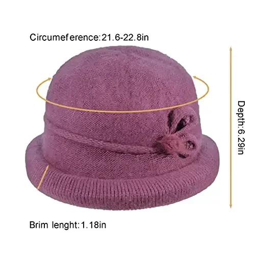 Women Winter Knit 1920s Vintage Bucket Bowler Hat Round Brim Warm Hat - WOMEN (1)