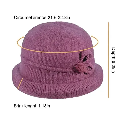 Women Winter Knit 1920s Vintage Bucket Bowler Hat Round Brim Warm Hat - 2