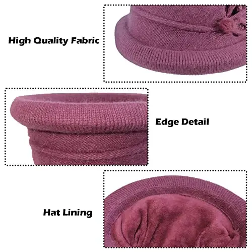 Women Winter Knit 1920s Vintage Bucket Bowler Hat Round Brim Warm Hat - 3