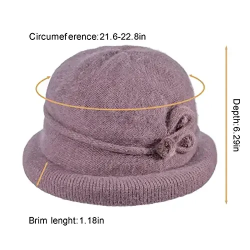 Women Winter Knit 1920s Vintage Bucket Bowler Hat Round Brim Warm Hat - WOMEN (1)