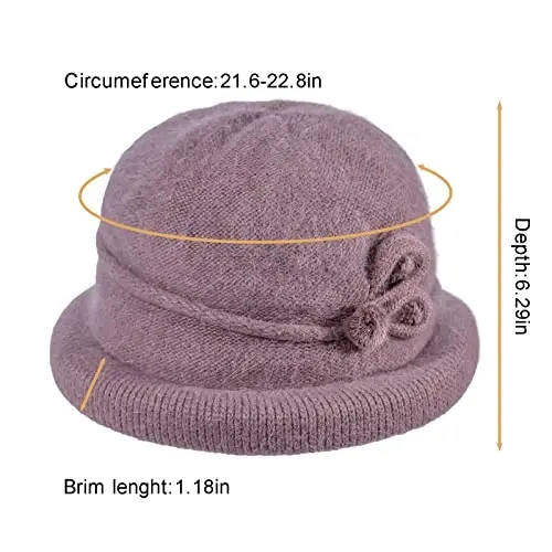 Women Winter Knit 1920s Vintage Bucket Bowler Hat Round Brim Warm Hat - 2