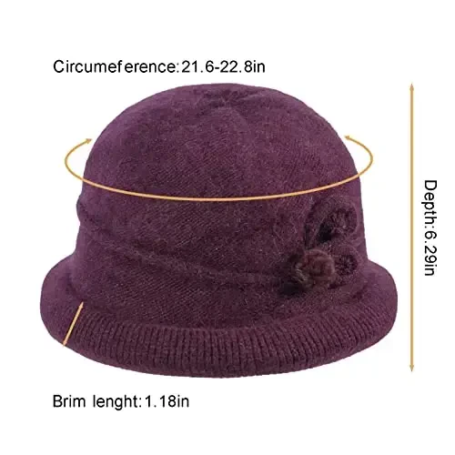 Women Winter Knit 1920s Vintage Bucket Bowler Hat Round Brim Warm Hat - WOMEN (1)
