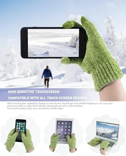 Womens Winter Knit Warm Hat Beanie Long Scarf Touch Screen Gloves Set Skull Caps Neck Scarves for Women - 3