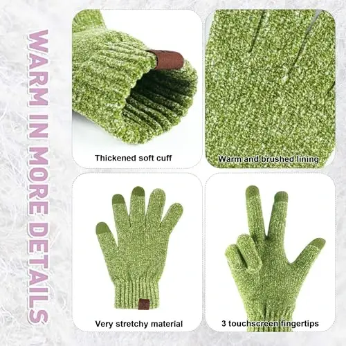 Womens Winter Knit Warm Hat Beanie Long Scarf Touch Screen Gloves Set Skull Caps Neck Scarves for Women - 4