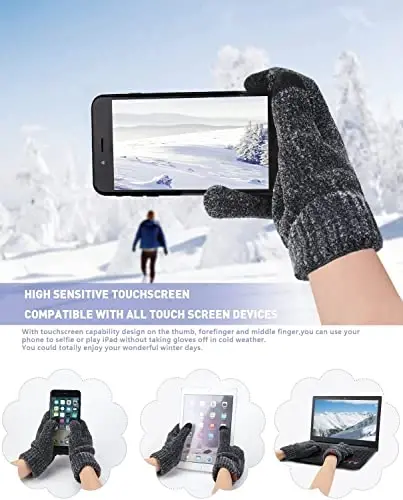 Womens Winter Knit Warm Hat Beanie Long Scarf Touch Screen Gloves Set Skull Caps Neck Scarves for Women - 3