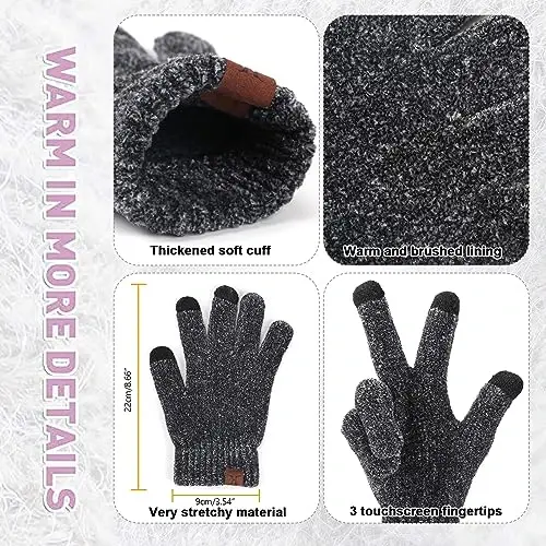 Womens Winter Knit Warm Hat Beanie Long Scarf Touch Screen Gloves Set Skull Caps Neck Scarves for Women - 4
