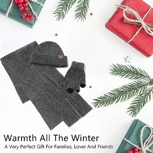 Womens Winter Knit Warm Hat Beanie Long Scarf Touch Screen Gloves Set Skull Caps Neck Scarves for Women - 6